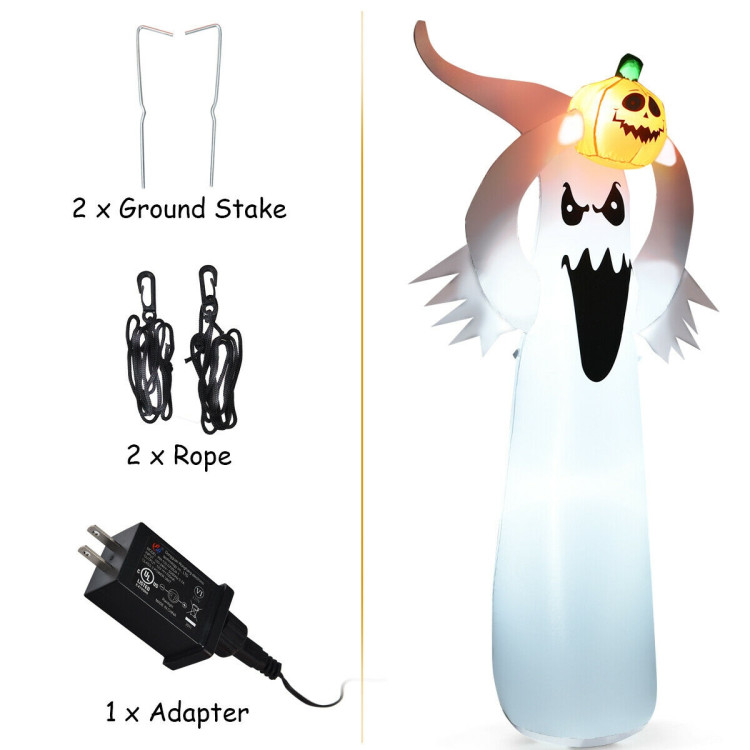 6 Feet Halloween Inflatable Blow Up Ghost with Pumpkin and LED Lights Costway Gallery View 11 of 12