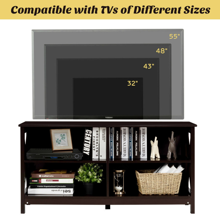 Wooden TV Stand Entertainment for TVs up to 55 Inch with X-Shaped Frame-BrownCostway Gallery View 12 of 12