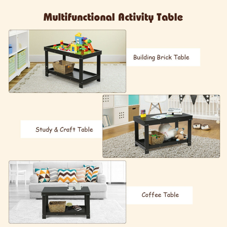 Solid Multifunctional Wood Kids Activity Play Table-Dark BrownCostway Gallery View 5 of 11