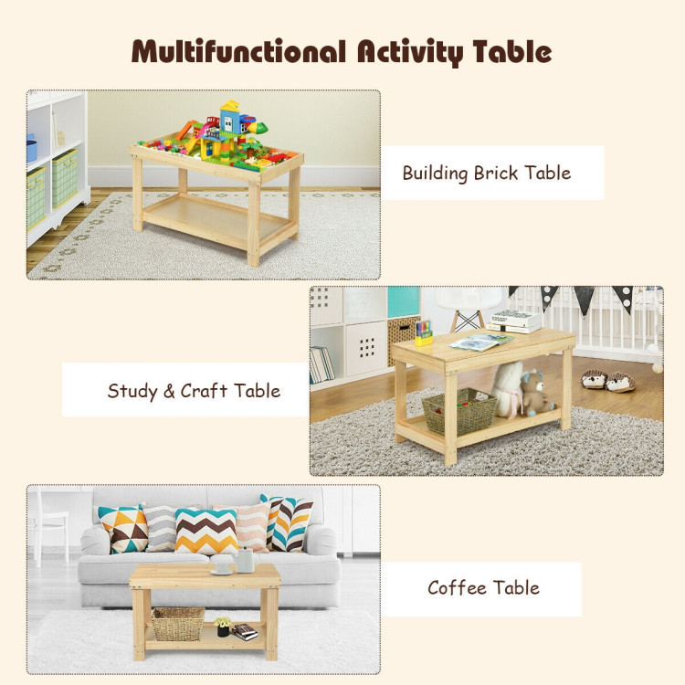 Solid Multifunctional Wood Kids Activity Play Table-NaturalCostway Gallery View 5 of 12