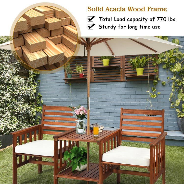 3 pcs Outdoor Patio Table Chairs Set Acacia Wood Loveseat-WhiteCostway Gallery View 5 of 11