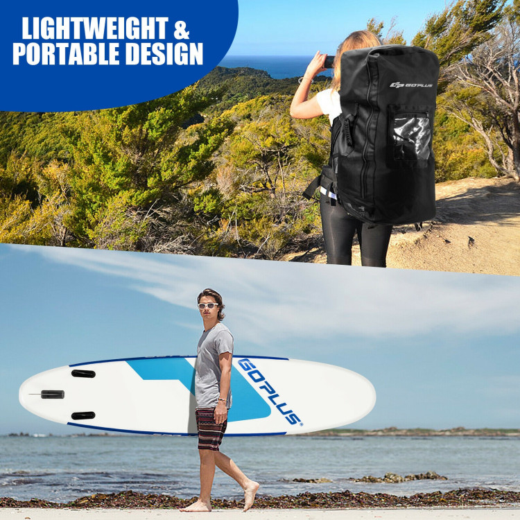 10 Feet Inflatable Stand Up Paddle Board with Backpack Leash Aluminum PaddleCostway Gallery View 2 of 12