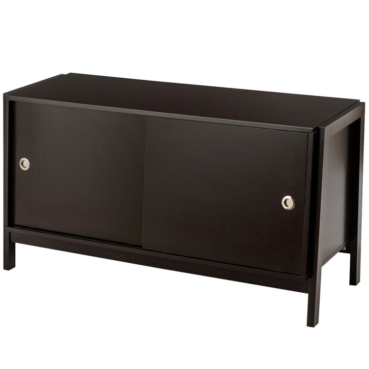 TV Stand Modern Entertainment Cabinet with Sliding Doors-Dark BrownCostway Gallery View 6 of 10