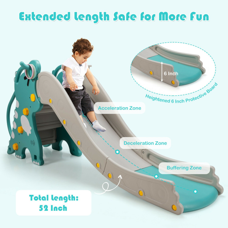 4-in-1 Kids Climber Slide Play Set with Basketball Hoop-GreenCostway Gallery View 9 of 11