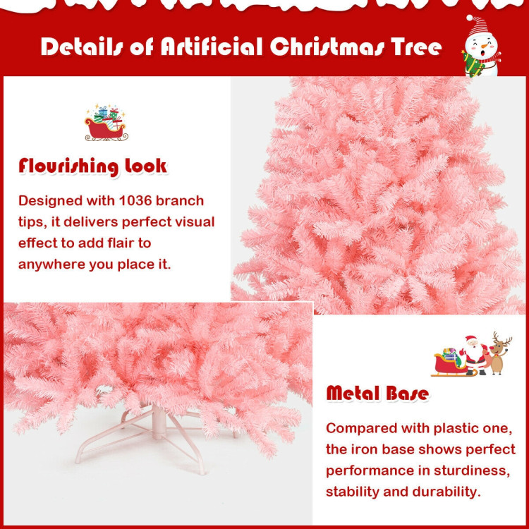 6 Feet Pink Artificial Hinged Spruce Full Christmas Tree with Foldable Metal StandCostway Gallery View 11 of 12