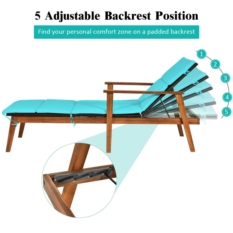 3 Pieces Portable Patio Cushioned Rattan Lounge Chair Set with Folding Table-TurquoiseCostway Gallery View 5 of 12
