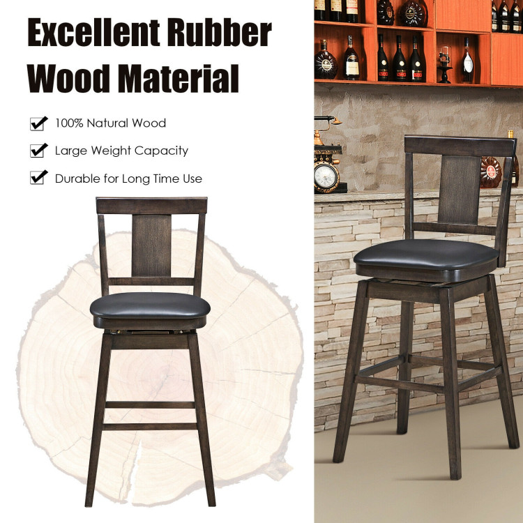 29 inch Swivel Upholstered Counter Height Bar Stool with Rubber Wood LegsCostway Gallery View 7 of 9