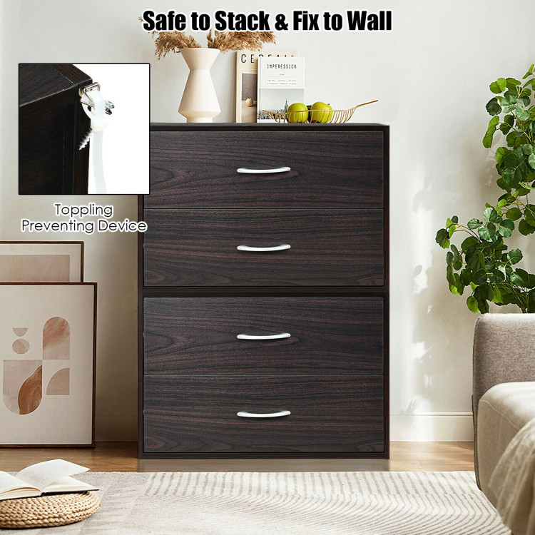2-Drawer Stackable Horizontal Storage Cabinet Dresser Chest with Handles-EspressoCostway Gallery View 10 of 12