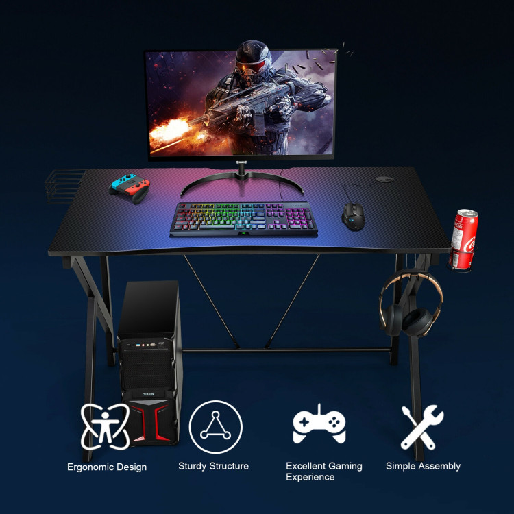 45-Inch K-Shaped Computer Gaming Desk with Cup Headphone Holder and Game StorageCostway Gallery View 5 of 11