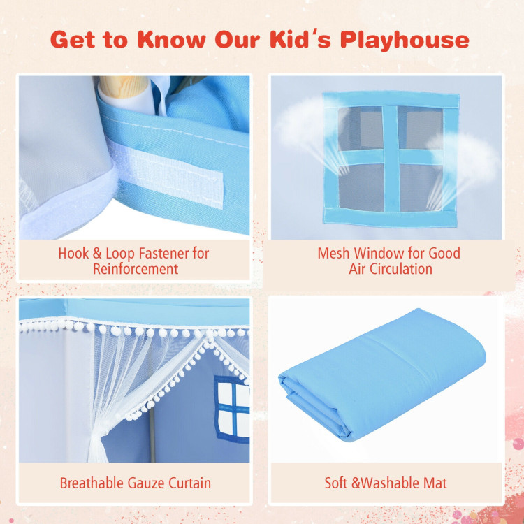 Kids Play Tent Large Playhouse Children Play Castle Fairy Tent Gift with Mat-BlueCostway Gallery View 12 of 13