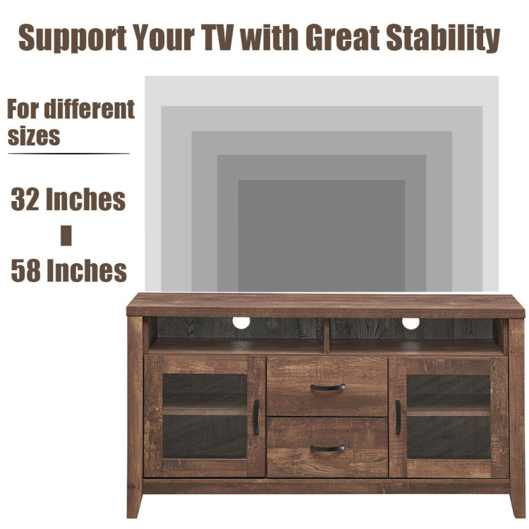 Wooden Retro TV Stand with Drawers and Tempered Glass DoorsCostway Gallery View 5 of 12