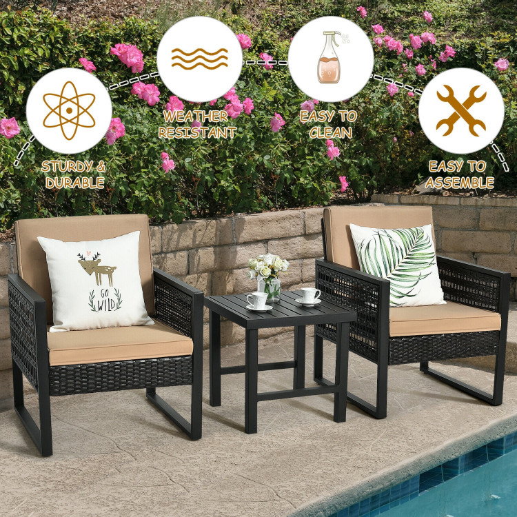 3 Pieces Patio Rattan Bistro Cushioned Furniture SetCostway Gallery View 2 of 12