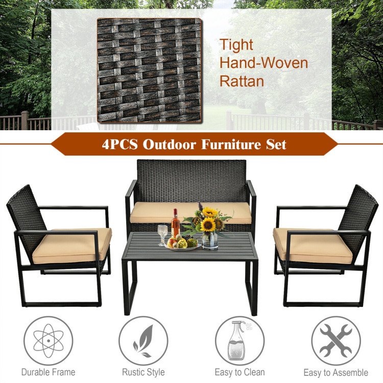 4 Pieces Patio Rattan Furniture Set with Seat Cushions and Coffee TableCostway Gallery View 2 of 11