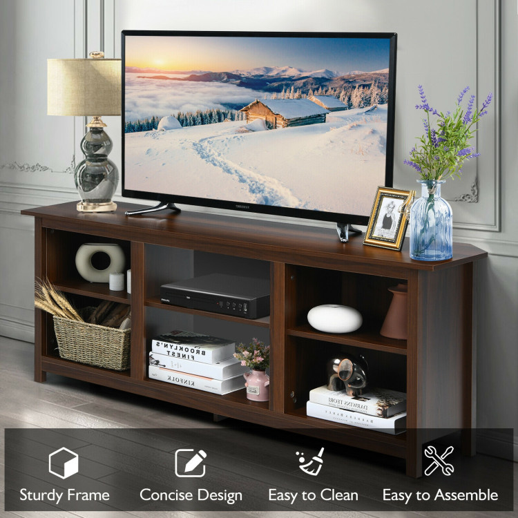 2 Tier Farmhouse Universal TV Stand for TV's up to 65 Inch Flat Screen-BrownCostway Gallery View 3 of 13