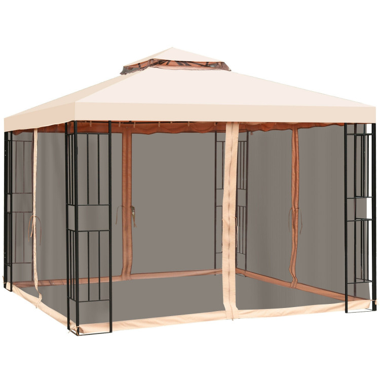 10 x 10 Feet 2 Tier Vented Metal Gazebo Canopy with Mosquito NettingCostway Gallery View 10 of 12