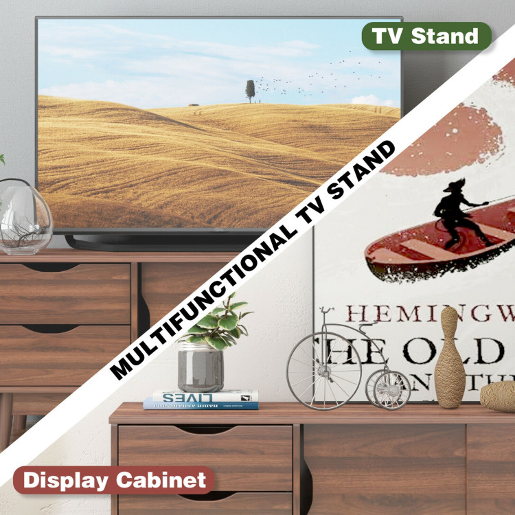 TV Stand for TV up to 60" Media Console Table Storage with Doors-WalnutCostway Gallery View 11 of 12