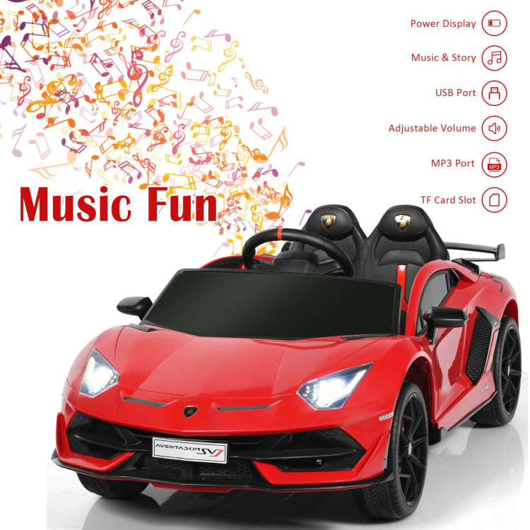 12V Licensed Lamborghini SVJ RC Kids Ride On Car with Trunk and Music-RedCostway Gallery View 5 of 12