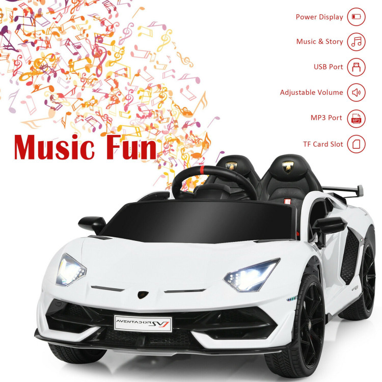 12 V Licensed Lamborghini SVJ RC Kids Ride On Car with Trunk and Music-WhiteCostway Gallery View 12 of 12