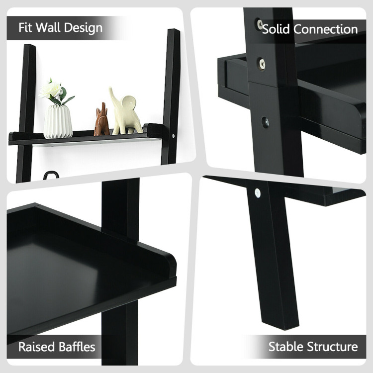  5-Tier Wall-leaning Ladder Shelf  Display Rack for Plants and Books-BlackCostway Gallery View 5 of 12