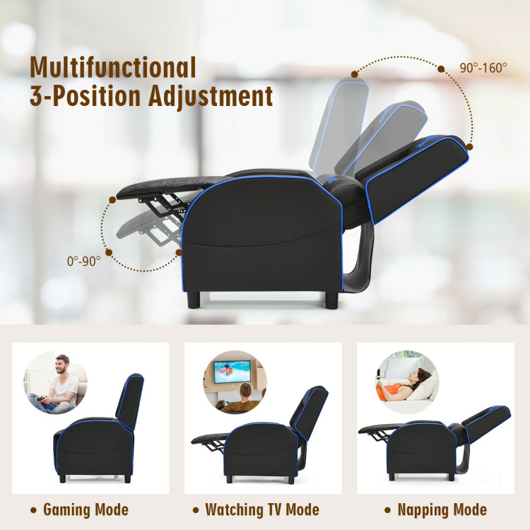 Massage Gaming Recliner Chair with Headrest and Adjustable Backrest for Home Theater-BlueCostway Gallery View 10 of 12