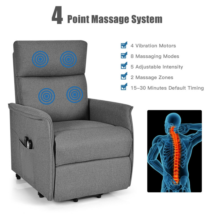 Power Lift Massage Recliner Chair for Elderly with Heavy Padded Cushion-GrayCostway Gallery View 5 of 12