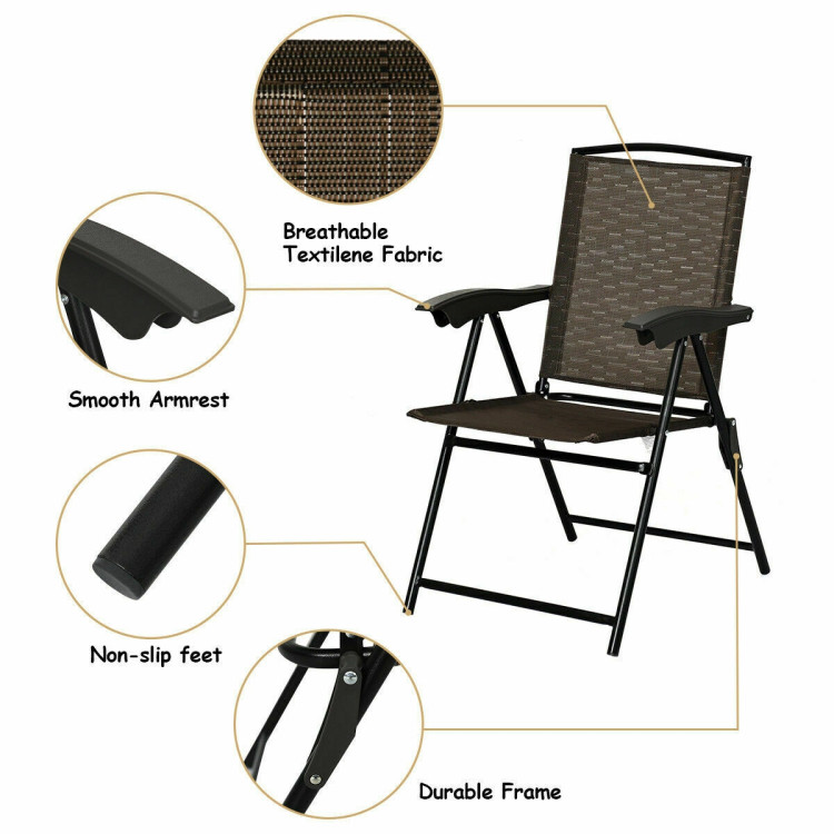 2 Pieces Folding Sling Chairs with Steel Armrests and Adjustable Back for PatioCostway Gallery View 6 of 11