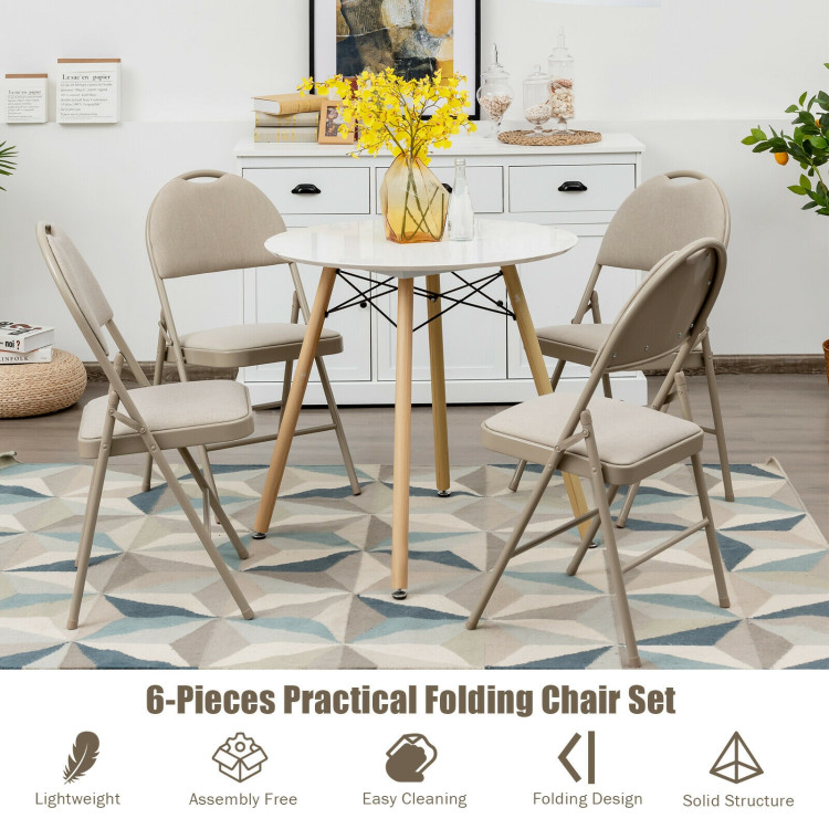 6 Pack Folding Chairs Portable Padded Office Kitchen Dining Chairs-BeigeCostway Gallery View 5 of 12