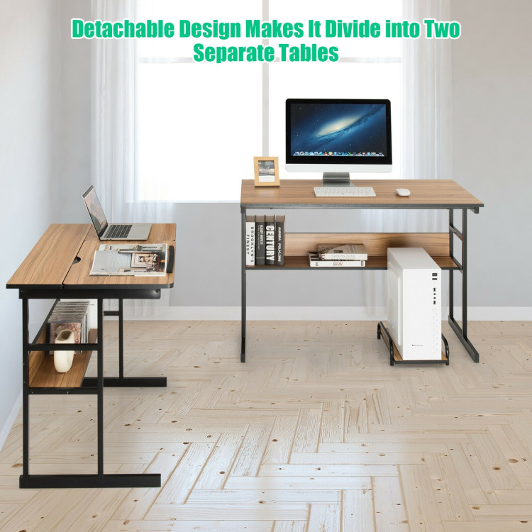 L-Shaped Computer Desk with Tiltable Tabletop-WalnutCostway Gallery View 11 of 12