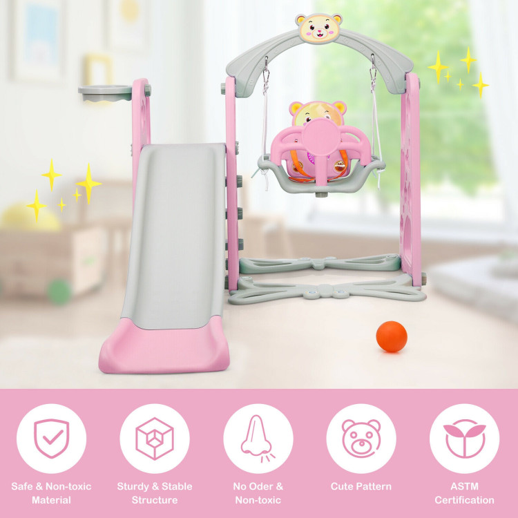 3 in 1 Toddler Climber and Swing Set Slide Playset-PinkCostway Gallery View 2 of 12