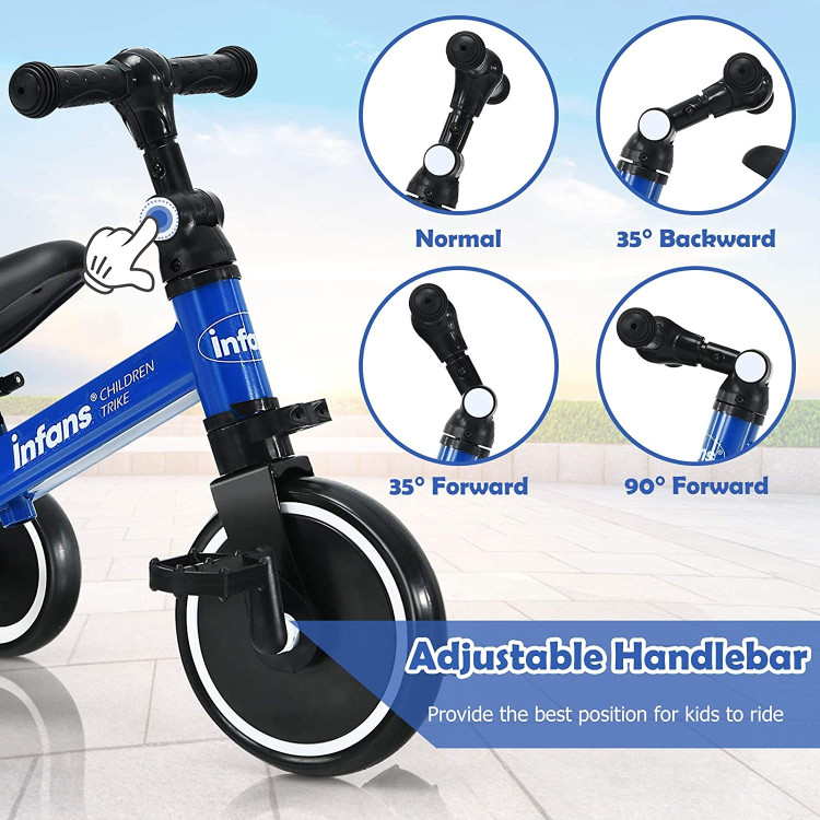 3 in 1 3 Wheel Kids Tricycles with Adjustable Seat and Handlebarfor Ages 1-3-BlueCostway Gallery View 4 of 9