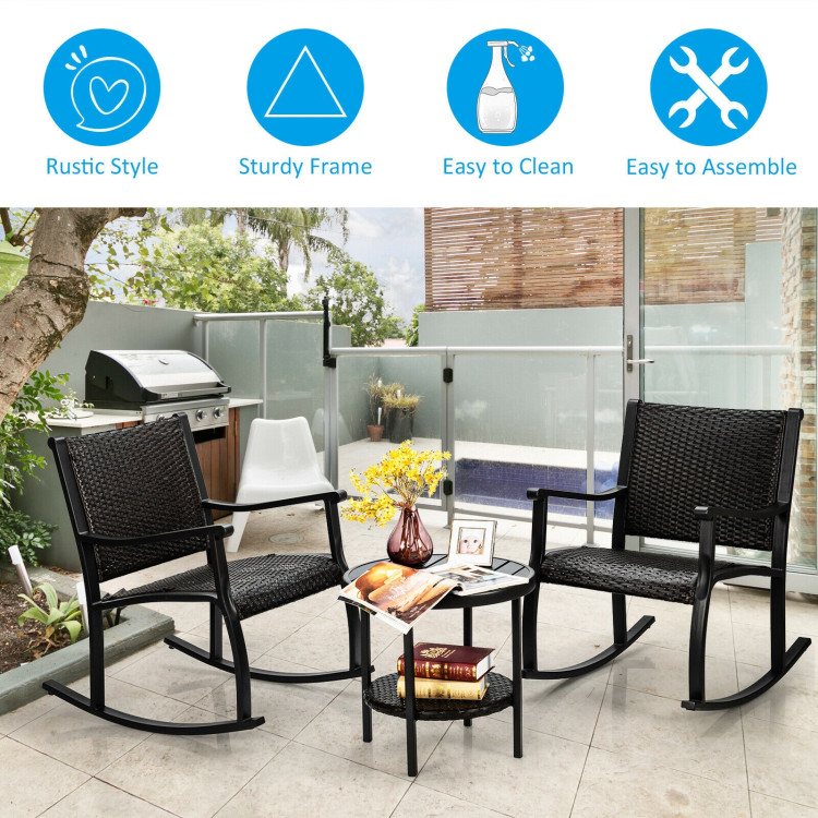 3 Pieces Patio Rattan Furniture Set with Coffee Table and Rocking ChairsCostway Gallery View 3 of 12
