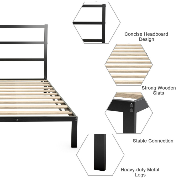 Twin/Full/Queen Size Metal Bed Platform Frame with Headboard-Twin SizeCostway Gallery View 5 of 12