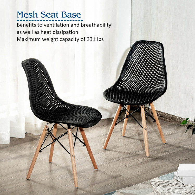 4 Pieces Modern Plastic Hollow Chair Set with Wood Leg-BlackCostway Gallery View 11 of 12