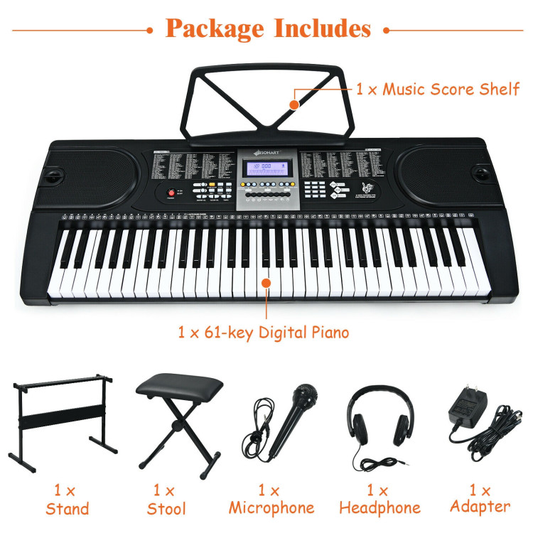 61-Key Electronic Keyboard Piano Starter Set with Stand Bench and HeadphonesCostway Gallery View 7 of 9