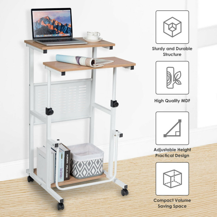 Height Adjustable Mobile Computer Stand-Up Desk with 2 ModesCostway Gallery View 3 of 11