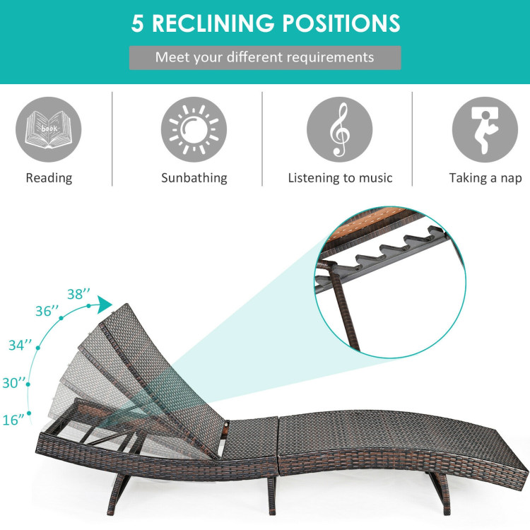 Patio Folding Adjustable Rattan Chaise Lounge Chair with Cushion-TurquoiseCostway Gallery View 5 of 12