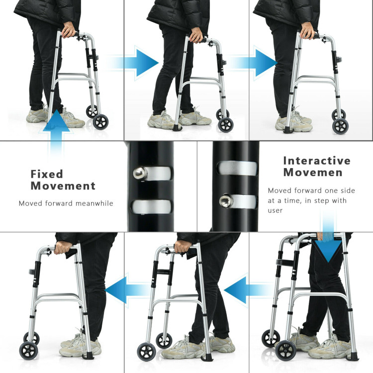 Foldable Rehabilitation Auxiliary Walker with 5 Inch WheelsCostway Gallery View 10 of 11