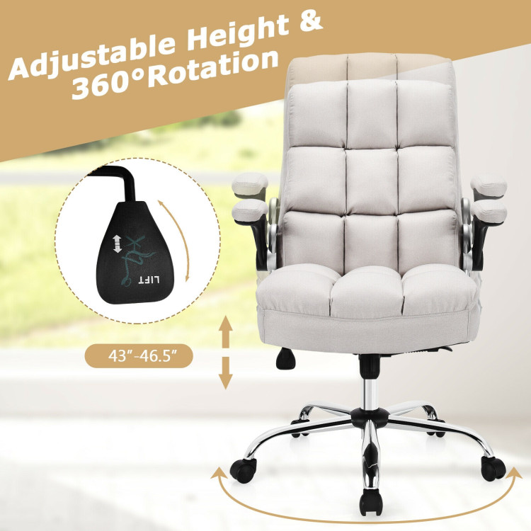 Adjustable Swivel Office Chair with High Back and Flip-up Arm for Home and Office-BeigeCostway Gallery View 2 of 13