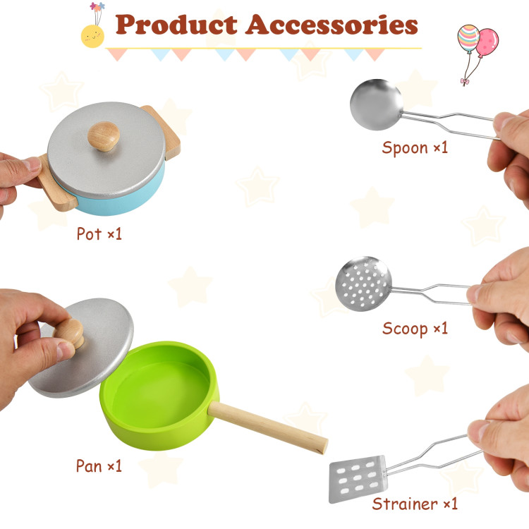 Wooden Pretend Play Kitchen Set for Kids with Accessories and SinkCostway Gallery View 11 of 12