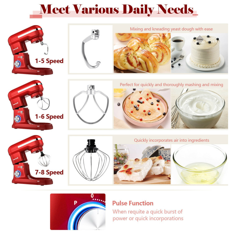 4.8 Qt 8-speed Electric Food Mixer with Dough Hook Beater-RedCostway Gallery View 12 of 15