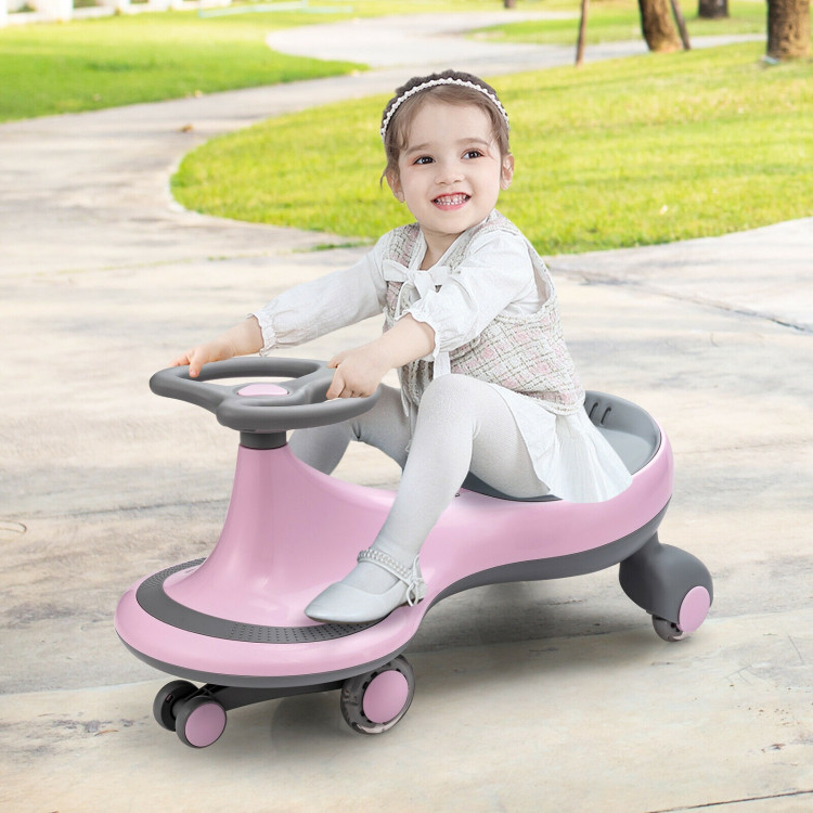 Wiggle Car Ride-on Toy with Flashing Wheels-PinkCostway Gallery View 7 of 12