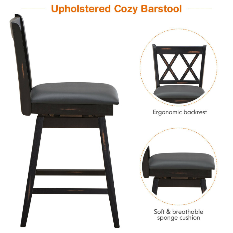 2 Pieces 24 Inch Swivel Counter Height Barstool Set with Rubber Wood Legs-BlackCostway Gallery View 11 of 11
