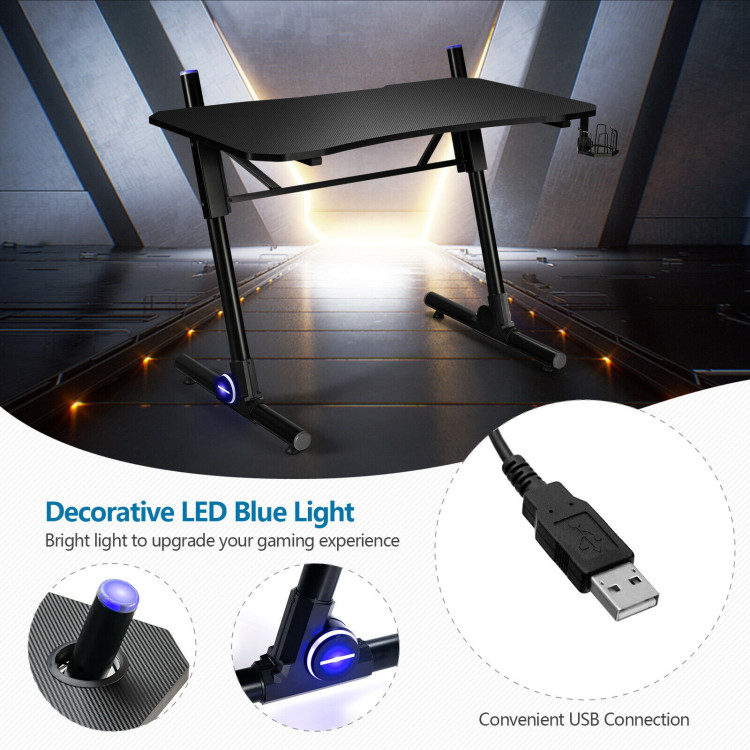 43.5 Inch Height Adjustable Gaming Desk with Blue LED LightsCostway Gallery View 6 of 12