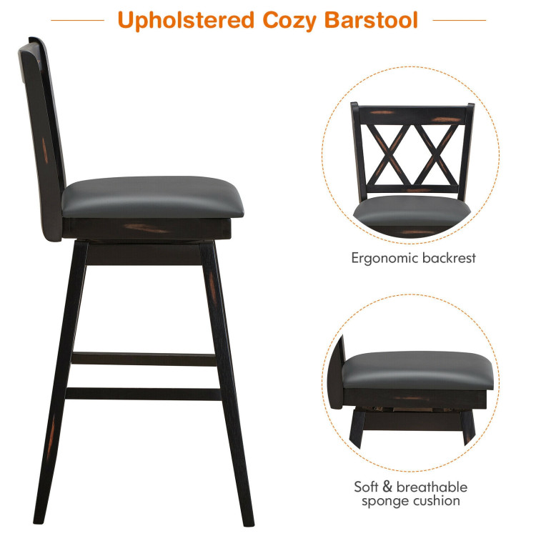 2 Pieces 29 Inches Swivel Counter Height Barstool Set with Rubber Wood Legs-BlackCostway Gallery View 11 of 11