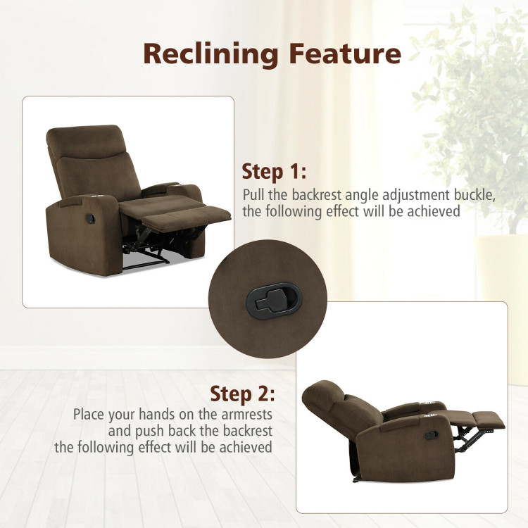 Recliner Chair Single Sofa Lounger with Arm Storage and Cup Holder for Living Room-CoffeeCostway Gallery View 9 of 12