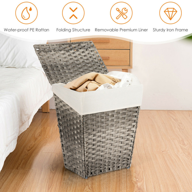 Foldable Handwoven Laundry Hamper with Removable Liner-GrayCostway Gallery View 2 of 12