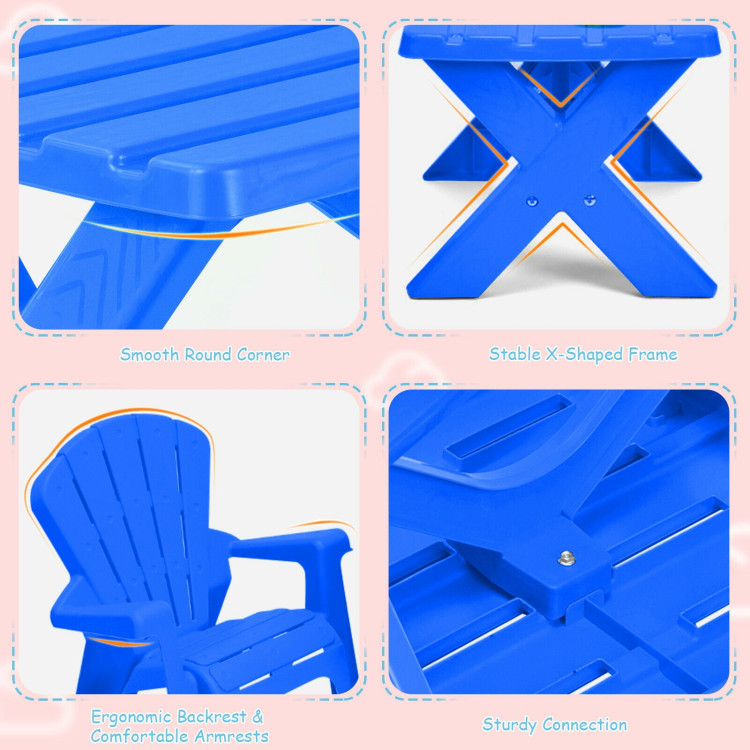 3-Piece Plastic Children Table Chair Set-BlueCostway Gallery View 10 of 12