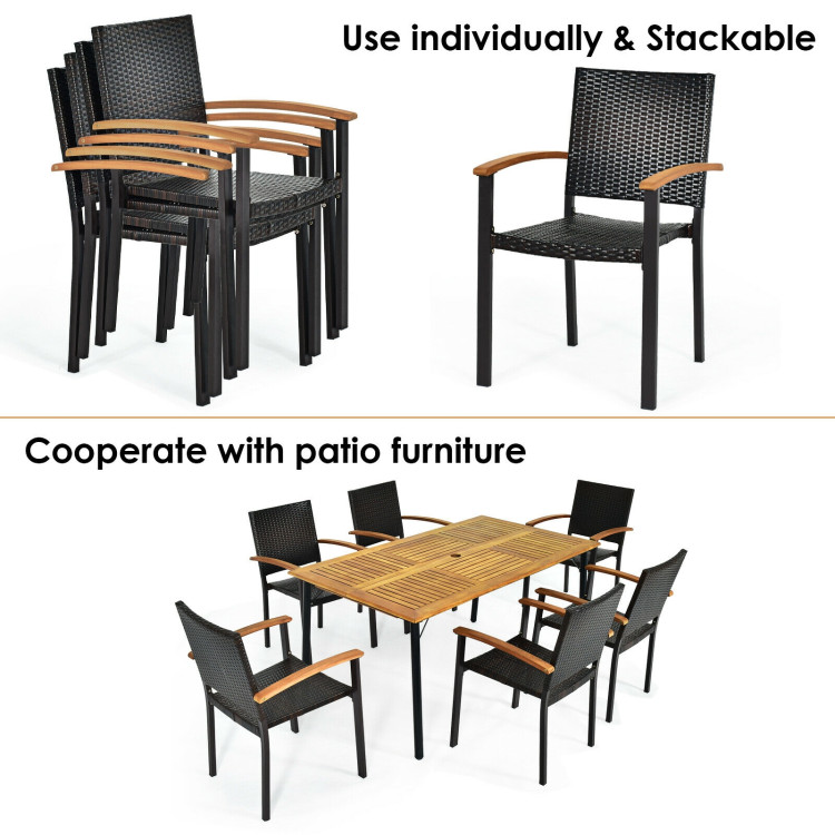 Set of 4 Outdoor Patio PE Rattan Dining Chairs with Powder-coated Steel FrameCostway Gallery View 5 of 12