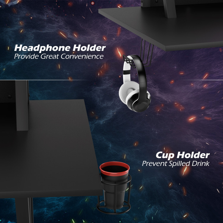 All-in-One Professional Gaming Desk with Cup and Headphone HolderCostway Gallery View 11 of 12