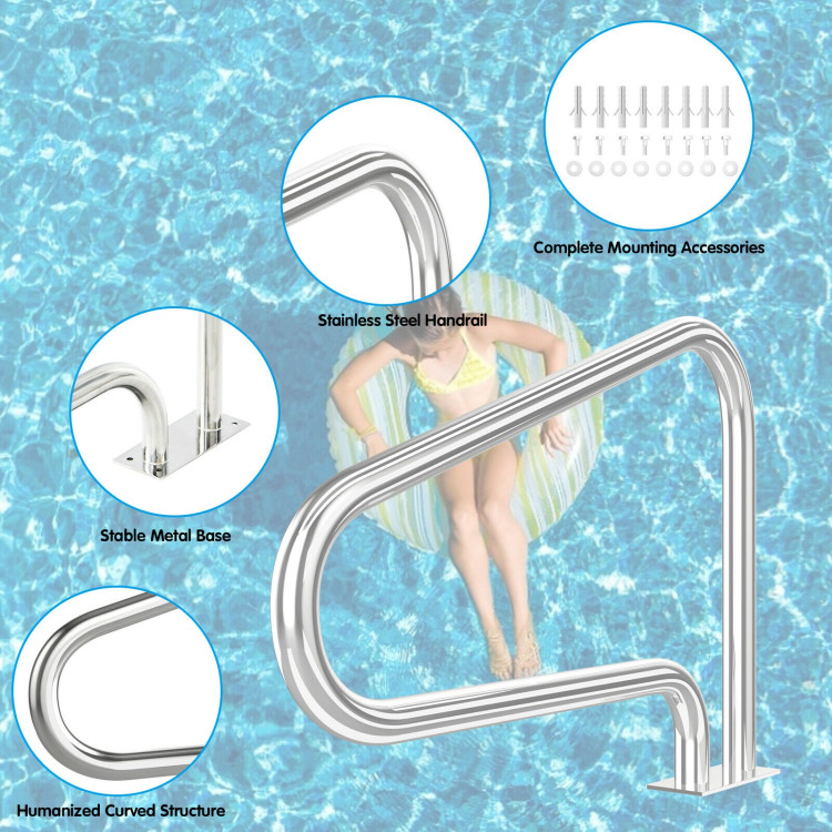 2 Pieces Stainless Steel Hand Rail Set with Quick Mount Base for Swimming Pool in SummerCostway Gallery View 10 of 11